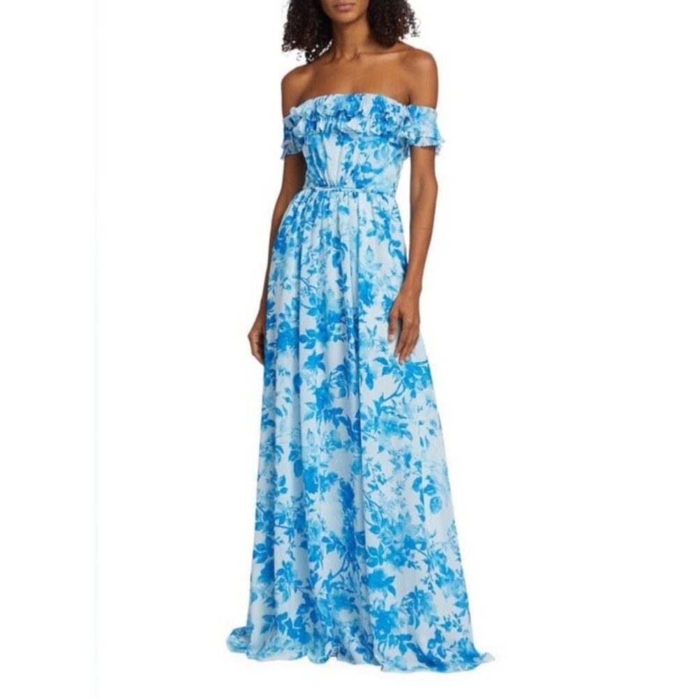 NWT Monique Lhuillier Adeline Floral Off Shoulder Maxi Gown